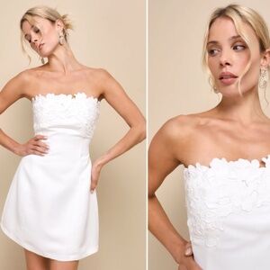 LULUS Bridal Bachelorette Engagement Bridal Shower Sexy Floral Strapless Mini